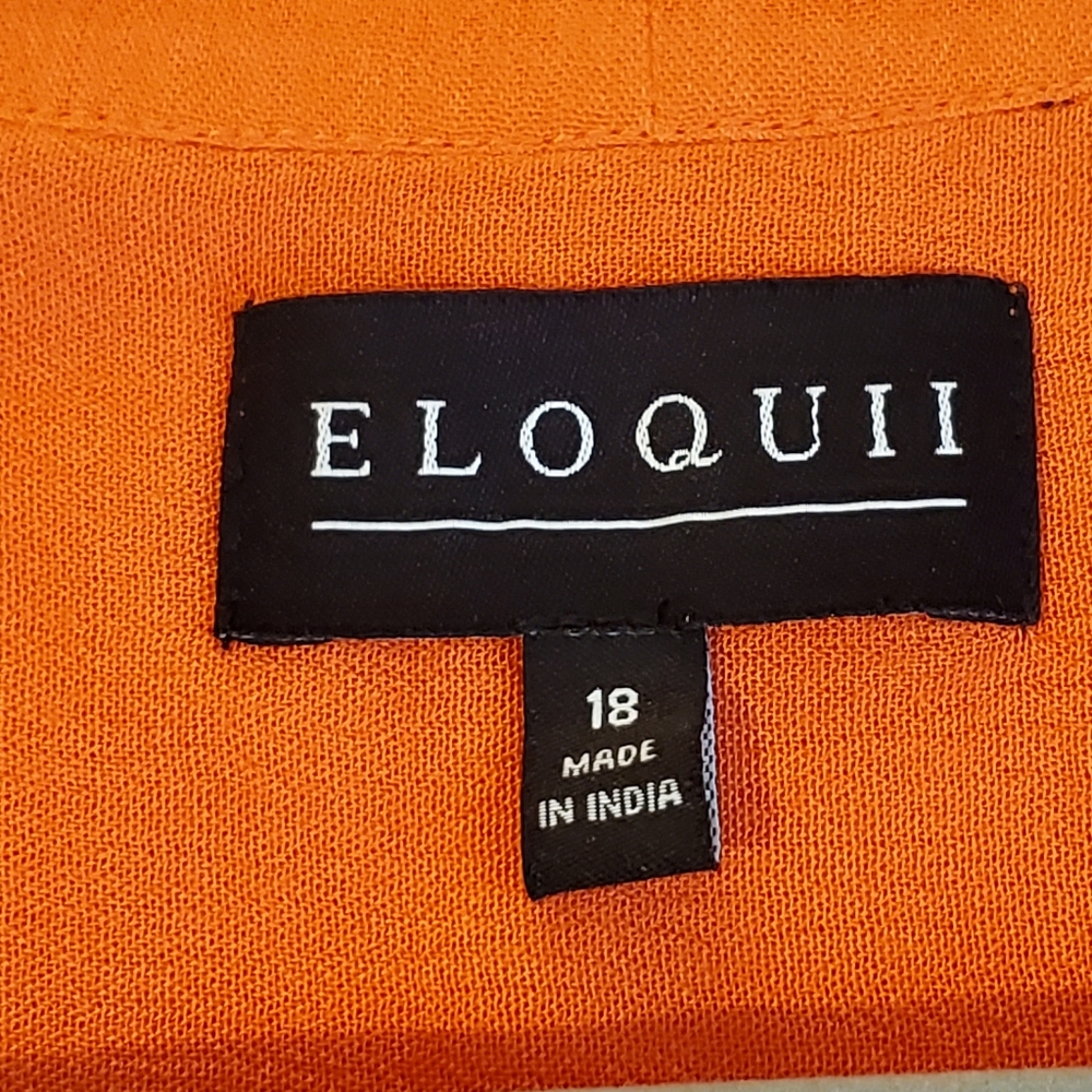 Eloquii Coral Orange Long Sleeve Flowy Boho Blouse with front tie Loose … - Picture 4 of 10